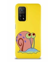 Xiaomi Mi 10T Soft Premier Kapak Salyangoz Gary Tasarımlı Silikon Kılıf - Sarı (Şeffaf)