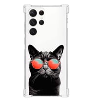 PrintiFy Samsung Galaxy S21 Ultra Uyumlu Kedi 3 Baskılı Şeffaf Köşe Korumalı Antişok Kılıf