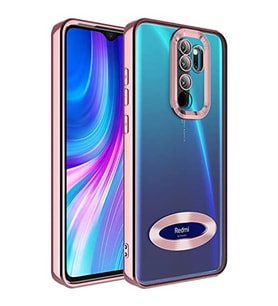 Coverzone Xiaomi Redmi Note 8 Pro ile uyumlu K?l?f Kamera Korumal? Logo G�steren Parlak renk kenar �izgileri ile ??k bir tasar?m Colored Z-Omega Kapak Rosegold