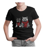 Baby Dog and a Cat Wearing Scarves Siyah Çocuk Tshirt