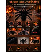Halloween Peluş Siyah Örümcek Kırmızı Gözlü Cadılar Bayramı Masa Vitrin Parti Dekoru 19x15 cm