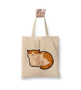 Cute Ginger Cat Orange & White Fat Tabby Kedi Beyaz Bez Çanta Uzun Saplı Alışveriş Çantası