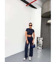 Osy Modal Yumuşak Dokulu Kumaş Kısa Kollu Crop Alt Ispanyol Paça Pantalon Ikili Takım - Füme