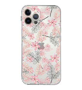 Apple iPhone 12 ProKamera Korumalı Tıpalı Kapak Floral Kırmızı Tasarımlı Şeffaf Kılıf