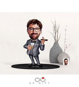 BK Gift Kişiye Özel Erkek Patron Karikatürlü Ahşap Biblo-3
