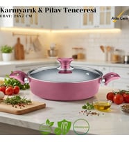ARZU ÇELİK 28 Cm Granit Karnıyarık & Pilav Tenceresi Cam Kapak - Mürdüm