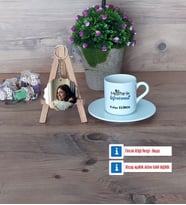Matematik Öğretmeni Türk Kahvesi Fincanı Ahşap Altlıklı ve Fotoğraflı Ahşap Anahtarlık Hediye Matematik Öğretmenine Hediye (Model 2)