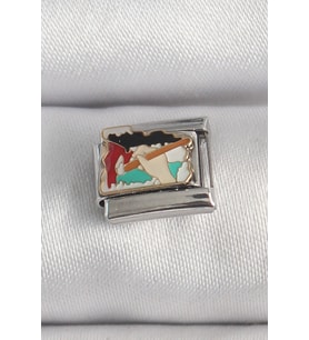 316L Çelik Gümüş Renk Renkli Palet Fırça İşlemeli Model Nomination Charm 588 - HEP-3001-303