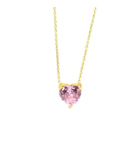 925 Ayar Gümüş Kalp Pembe Kuvars Taşlı Kolye (Sarı)
