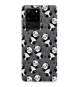 Samsung Galaxy S20 Ultra Kapak Panda Tasarımlı Şeffaf Silikon Kılıf