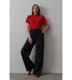 Beli Lastikli Bol Paça Pantolon - Lacivert