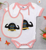 BK Kids Amcam Her Şeyi Halleder Tasarımlı Pembe Bebek Body Zıbın ve Mama Önlüğü Hediye Seti-1