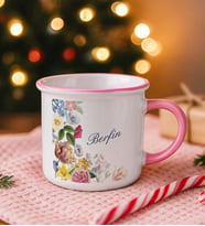BK Gift Kişiye Özel Çiçek Tasarımlı Pembe Emaye Kupa Bardak -8, Arkadaşa Hediye, Sevgiliye Hediye