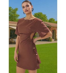 Kadın Bodycon Mini Pamuk Plaj Elbisesi Cut Out Detaylı Yüksek Kalite Trend Tasarım Mükemmel Uyum