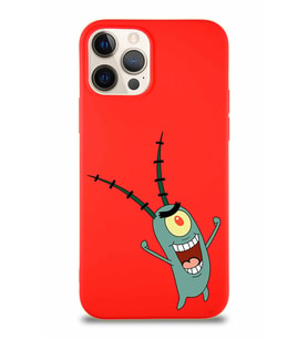 Apple iPhone 12 Pro Soft Premier Kapak Plankton Tasarımlı Silikon Kılıf - Kırmızı (Şeffaf)