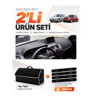 e-biz RENAULT MEGANE 2 BÜYÜK EKRANLI (2002-2009) Uyumlu Torpido + Tay Tüyü Çanta - Siyah-Gri - RE040