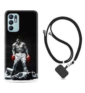 Oppo Reno 6 Kılıf Resimli Boyun Askılı İpli Desenli Silikon Muhammed Ali 1369