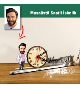 Karikatür Erkek  Doktor Model Masaüstü Saatli İsimlik MSİ50