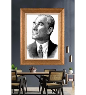 Altın Varaklı Çerçeveli Paspartulu Atatürk Tablo TR1606 (Gold)