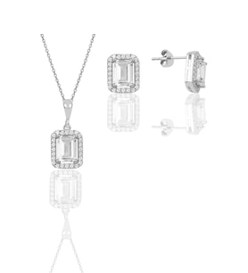 Söğütlü Silver Gümüş rodyumlu zirkon taşlı baget kesim ikili set