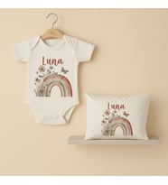 Pia Baby Premium %100 Pamuk İsme Özel Organik Baskılı Çıtçıtlı Bebek Body Ve Yastık Kılıfı 5079-19 (Ekru)