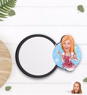 BK Gift Kişiye Özel Kadın Aşçı Karikatürlü Ahşap Bardak Altlığı-1