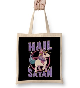 Cute & Funny Hail Satan Unicorn Satanic Metal Pun Bez Çanta Uzun Saplı
