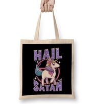 Cute & Funny Hail Satan Unicorn Satanic Metal Pun Bez Çanta Uzun Saplı