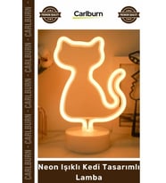 Özel Üretim Dekoratif Gece Masaüstü Standlı USB Pilli Estetik LED Neon Işıklı Kedi Tasarımlı Lamba