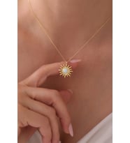 Gümüş Opal Güneş Kolye - 925 Ayar Gümüş Kolye