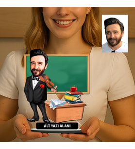 Kişiye Özel Öğretmen Karikatürlü 18 cm MDF Masaüstü Biblo - Öğretmen Hediyesi Öğretmene Özel Hediye
