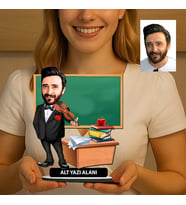 Kişiye Özel Öğretmen Karikatürlü 18 cm MDF Masaüstü Biblo - Öğretmen Hediyesi Öğretmene Özel Hediye