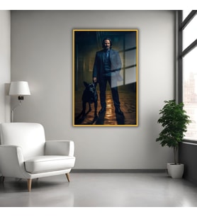 Metal Çerçeveli Temperli Cam Tablo Film Karakteri John Wick (Gold)