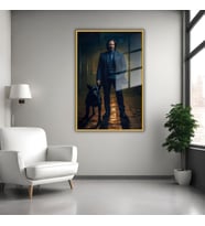 Metal Çerçeveli Temperli Cam Tablo Film Karakteri John Wick (Gold)