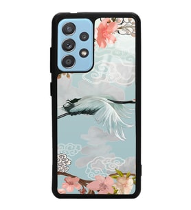 Samsung A72 Uyumlu Suluboya Leylek Tasarımlı Glossy Telefon Kılıfı