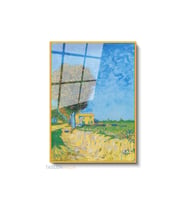 Dikey Çerçeveli Cam Vangogh 86 Modern Ev Dekoru Duvar Sanatı Ev Ofis Tablosu (Altın)