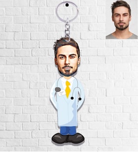 Kişiye Özel Doktor Tasarımlı Karikatür Ahşap Anahtarlık Bay-2-Eco