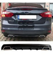 Ford Focus 3 Difüzör Arka Tampon Eki 2 Egzoz Çıkışlı Siyah Lüx Tip