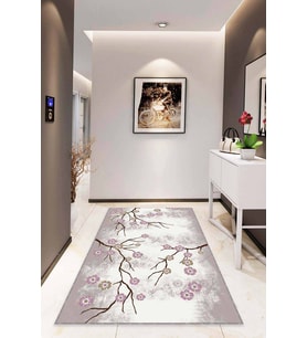 Pembe Çiçekli Kaymaz Tabanlı Makinede Yıkanabilir Halı FW003 - 100 x 160 cm