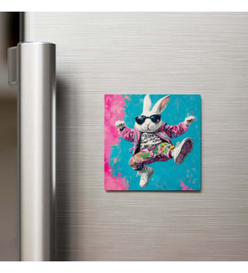 Rabbit - Tavşan - Güneş Gözlüklü Style - Buzdolap Magneti - 9x9 Cm