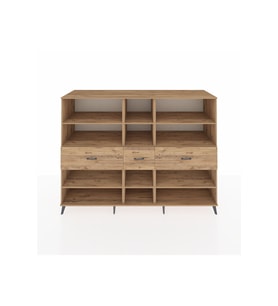 Kronos Dolap 9 Raflı 3 Çekmeceli  220x59x163 Çam-Çam