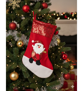 38 cm Pullu Noel Baba Desenli Lüks Yılbaşı Çorabı – Büyük Boy Ağaç ve Ev Dekor Süsü