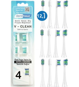 V Clean Sonic Soft Temizlik - Philips Sonicare Uyumlu 12 Adet Yedek Başlık