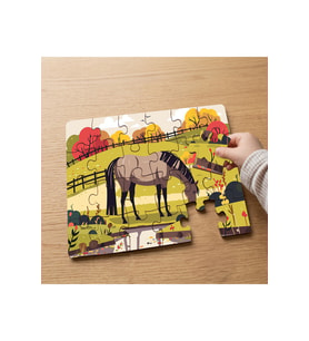 Bahçede At Tasarımlı 24 Parça Ahşap Çocuk Puzzle MPK0775