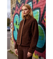 Kadın Dik Yaka Düşük Kol Fermuarlı Peluş Kalın Örme Sweatshirt Fonksiyonel Dayanıklı Rahat