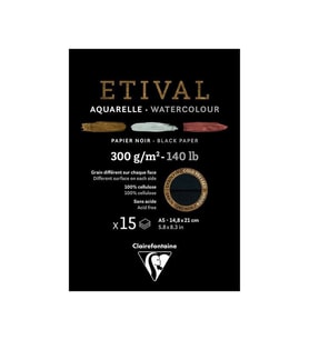 Clairefontaine Etival Siyah Suluboya Blok 300 gr. 15 Yp. A5 