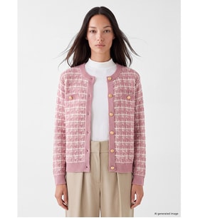 LC WAIKIKI Pembe Bisiklet Yaka Ekose Kadın Triko Hırka