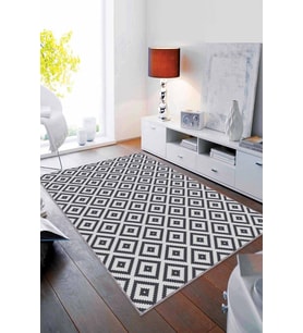Gri Antrasit Karo Desen Kaymaz Tabanlı Dekoratif Halı RV183 - 100 x 160 cm