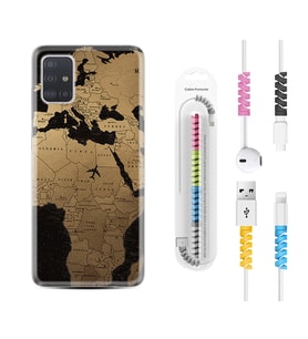 Samsung a71 A72 A73 A7 A9 2018 C7 C9 Kılıf Kablo Koruma Spiral Silikon Map Planet 1656