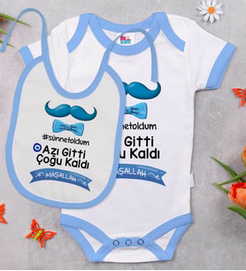 BK Kids Sünnet Tasarımlı Mavi Bebek Body Zıbın ve Mama Önlüğü Hediye Seti-7
